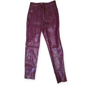 Nasty Gal Maroon Faux Leather Croc Pants, Size 10